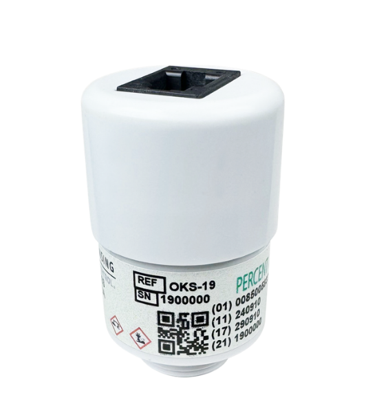 OKS-19 Percent Oxygen Sensor with top modular jack connector and M16 threaded base for industrial gas analyzers.